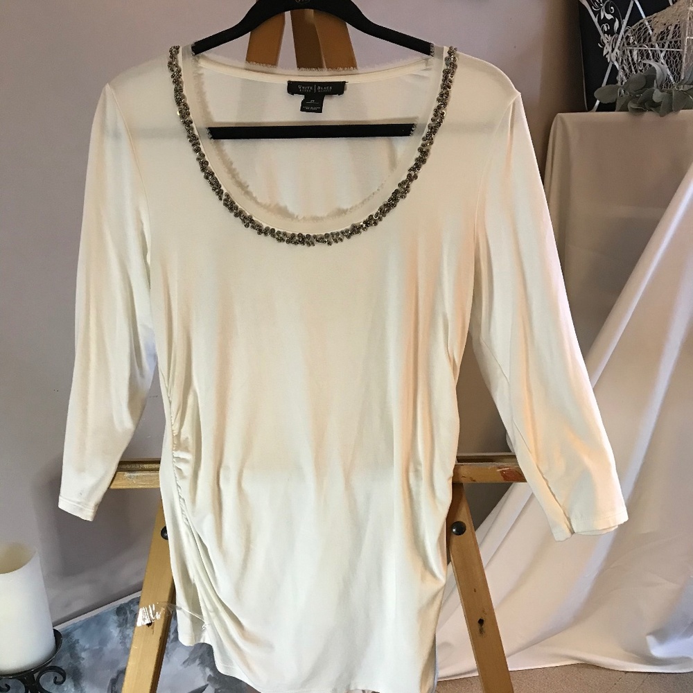 White House Black Market White Embellished Top